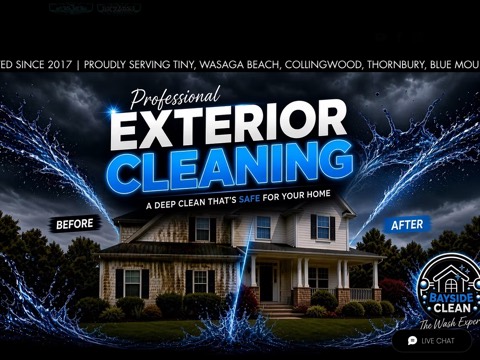 Screenshot of the Bayside Clean | Pressure Washing and Window Cleaning homepage, www.baysidecleanco.net, captured 2026-08-13, shown as the evidence for this review
