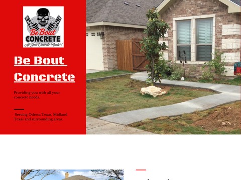 Screenshot of the Be Bout Concrete LLC homepage, beboutconcrete.com, captured 2026-08-13, shown as the evidence for this review