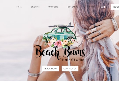 Screenshot of the Beach Bums Hair Studio website