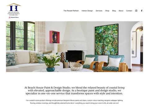 Screenshot of the Beach Houze Paint & Design Studio Inc. website