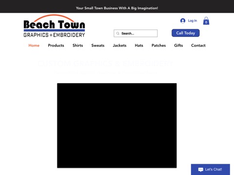 Screenshot of the Beach Town Graphics + Embroidery website