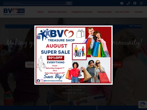 Screenshot of the Beaver Valley Outreach website