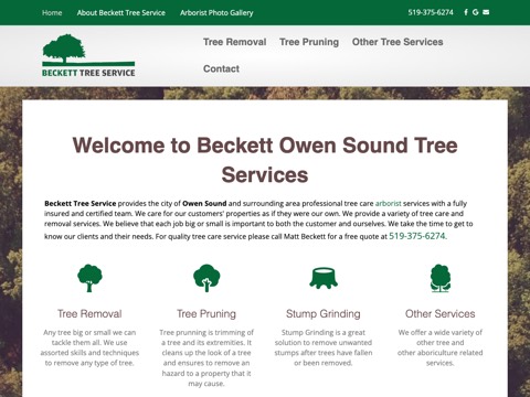 Screenshot of the Beckett Tree Service website