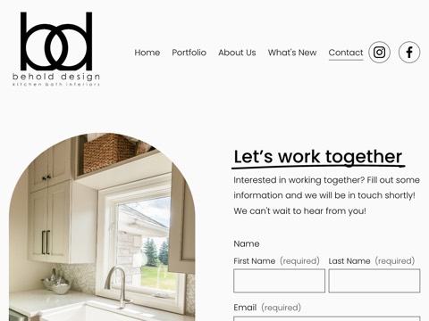 Screenshot of the behold design homepage, www.beholddesign.ca/contact, captured 2026-08-19, shown as the evidence for this review