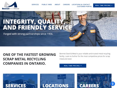 Screenshot of the Benmet Steel & Metal - Owen Sound homepage at www.benmetsteel.com, captured 2026-08-19, shown as the evidence for the review on this page