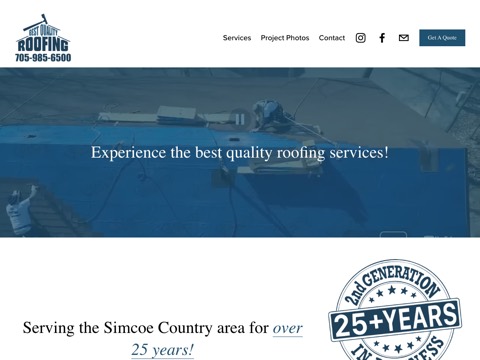 Screenshot of the Best Quality Roofing And Exteriors LTD homepage, www.bestqualityroofing.ca, captured 2026-08-13, shown as the evidence for this review