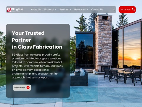 Screenshot of the BG Glass Technologies website