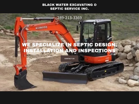 Screenshot of the Black Water Excavating & Septic Service Inc. homepage, blackwaterex.com, captured 2026-08-13, shown as the evidence for this review