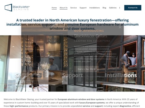 Screenshot of the BlackWater Glazing homepage, blackwaterglazing.com, captured 2026-08-19, shown as the evidence for this review