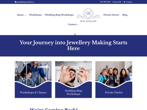 Screenshot of the Bliss Jewellery website