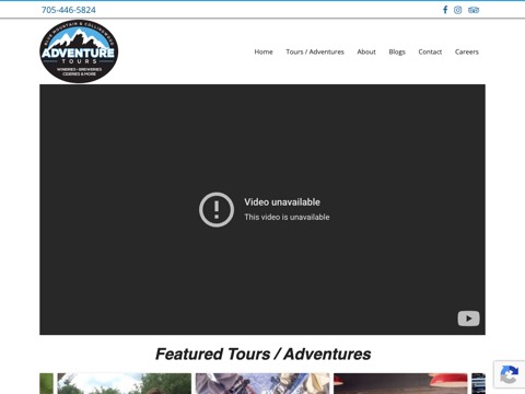Screenshot of the Blue Mountain & Collingwood Adventure Tours homepage, bluemountainadventuretours.ca, captured 2026-08-19, shown as the evidence for this review