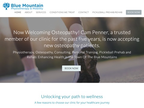 Screenshot of the Blue Mountain Physiotherapy & Mobility website