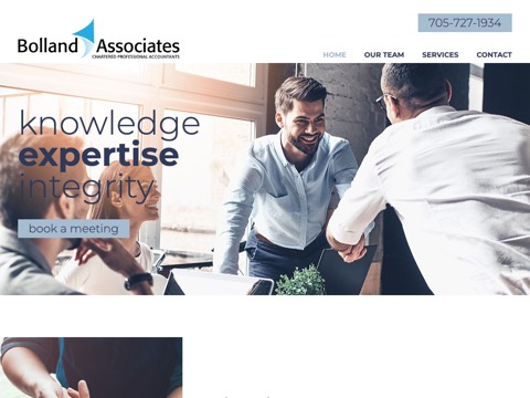 Screenshot of the Bolland Associates Chartered Professional Accountants homepage, bollandassociates.com, captured 2026-08-19, shown as the evidence for this review