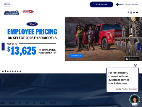 Screenshot of the Bourgeois Motors Ford homepage, www.bourgeoismotors.com/?utm_source=google&utm_medium=organic&utm_campaign=gbp, captured 2026-08-19, shown as the evidence for this review