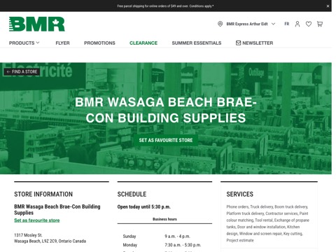Screenshot of the Brae-Con Building Supplies (Wasaga Beach) website