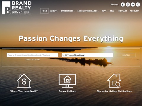 Screenshot of the Brand Realty Group powered by Real Broker Ontario Ltd, Brokerage website