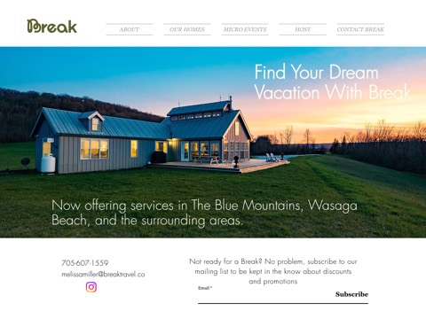 Screenshot of the Break Travel Company website