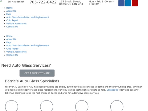 Screenshot of the Bri-Mac Auto Glass homepage, bri-mac.ca, captured 2026-08-19, shown as the evidence for this review