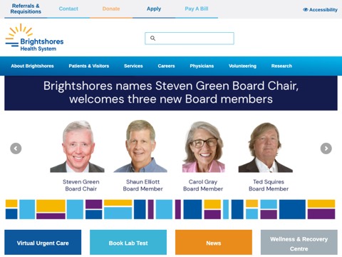 Screenshot of the Brightshores Health System - Owen Sound homepage at www.brightshores.ca, captured 2026-08-13, shown as the evidence for the review on this page