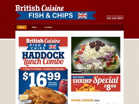 Screenshot of the British Cuisine Fish & Chips homepage, www.britishcuisinefishnchips.ca, captured 2026-08-19, shown as the evidence for this review