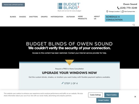 Screenshot of the Budget Blinds of Owen Sound website