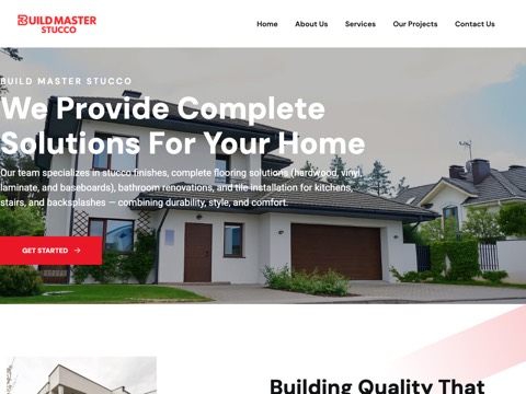 Screenshot of the Build Master Stucco homepage, buildmasterstucco.com, captured 2026-08-13, shown as the evidence for this review
