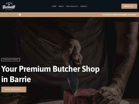 Screenshot of the Burnetts butcher shop website