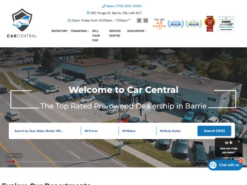 Screenshot of the Car Central homepage, www.carcentral.ca:443, captured 2026-08-19, shown as the evidence for this review