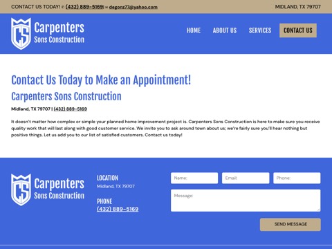 Screenshot of the Carpenters Sons Construction website