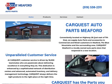 Screenshot of the CARQUEST Meaford homepage, www.carquestmeaford.ca, captured 2026-08-19, shown as the evidence for this review