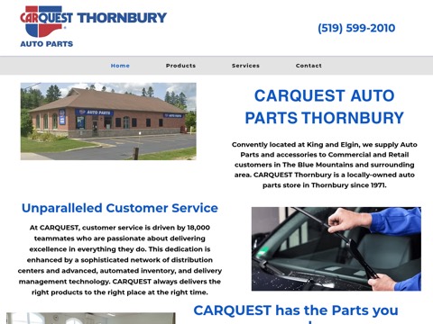 Screenshot of the CARQUEST Thornbury homepage, www.carquestthornbury.ca, captured 2026-08-19, shown as the evidence for this review