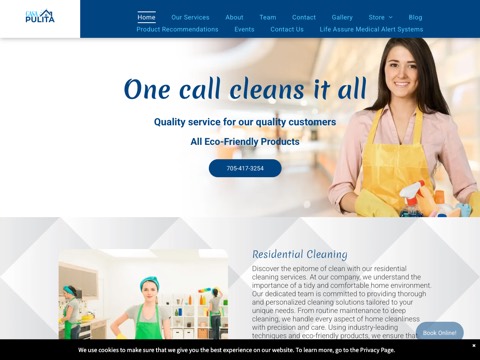 Screenshot of the Casa Pulita Cleaning & Concierge homepage, www.casapulita.ca, captured 2026-08-19, shown as the evidence for this review