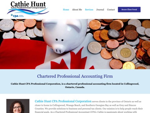 Screenshot of the Cathie Hunt CPA Professional Corporation website