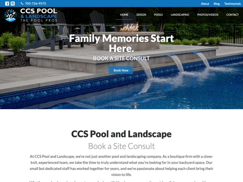 Screenshot of the CCS Pool and Landscape homepage, www.ccspoolandlandscape.ca, captured 2026-08-19, shown as the evidence for this review