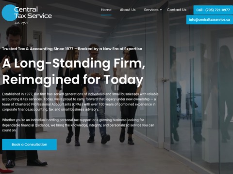 Screenshot of the Central Tax Service homepage, www.centraltaxservice.ca, captured 2026-08-19, shown as the evidence for this review