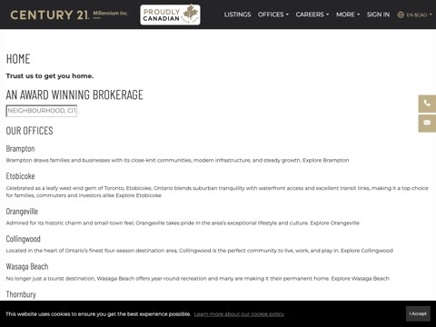 Screenshot of the Century 21 Millennium Inc. – Thornbury website