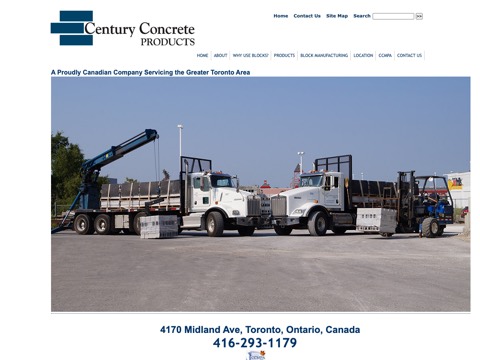Screenshot of the Century Concrete Products Ltd homepage at www.centuryconcrete.ca, captured 2026-08-13, shown as the evidence for the review on this page