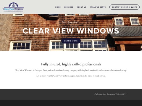Screenshot of the CLEAR VIEW WINDOWS homepage, www.clearviewcollingwood.com, captured 2026-08-19, shown as the evidence for this review