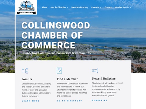 Screenshot of the Collingwood Chamber Of Commerce homepage, collingwoodchamber.com, captured 2026-08-19, shown as the evidence for this review