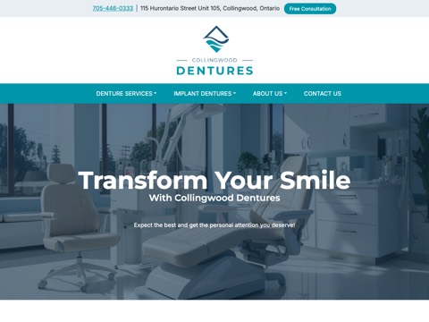 Screenshot of the Collingwood Dentures website
