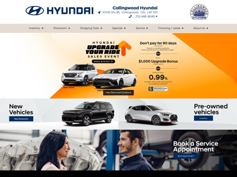 Screenshot of the Collingwood Hyundai homepage, www.collingwoodhyundai.com/?utm_source=GBP&utm_medium=click&utm_campaign=gbp_seo&utm_id=gbp+seo, captured 2026-08-19, shown as the evidence for this review