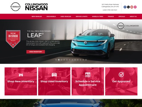 Screenshot of the Collingwood Nissan homepage, www.collingwoodnissan.net, captured 2026-08-19, shown as the evidence for this review