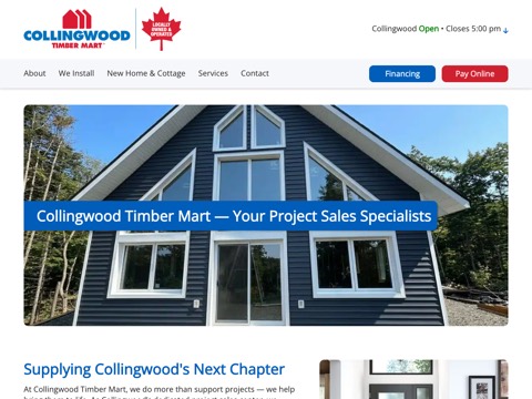 Screenshot of the Collingwood Timber Mart homepage, collingwoodtimbermart.ca, captured 2026-08-19, shown as the evidence for this review