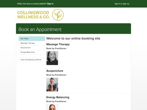 Screenshot of the Collingwood Wellness & Co website