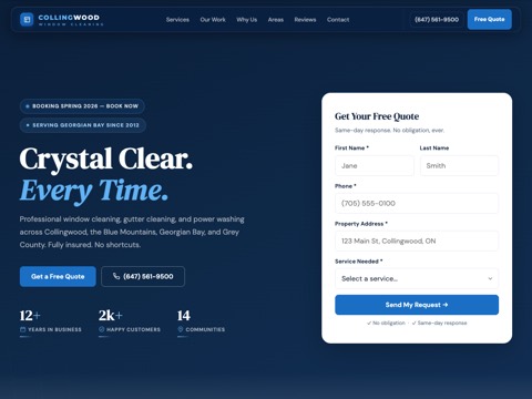 Screenshot of the Collingwood Window Cleaning website