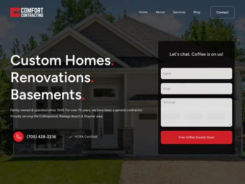 Screenshot of the Comfort Contracting website