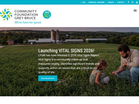 Screenshot of the Community Foundation Grey Bruce homepage, www.communityfoundationgreybruce.com, captured 2026-08-19, shown as the evidence for this review