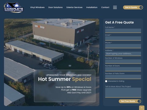 Screenshot of the Complete Windows & Doors Ltd. website