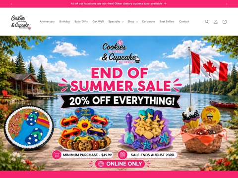 Screenshot of the Cookies & Cupcake By Design Barrie homepage, cookiesbydesign.ca, captured 2026-08-19, shown as the evidence for this review