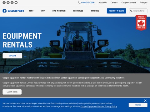 Screenshot of the Cooper Equipment Rentals website